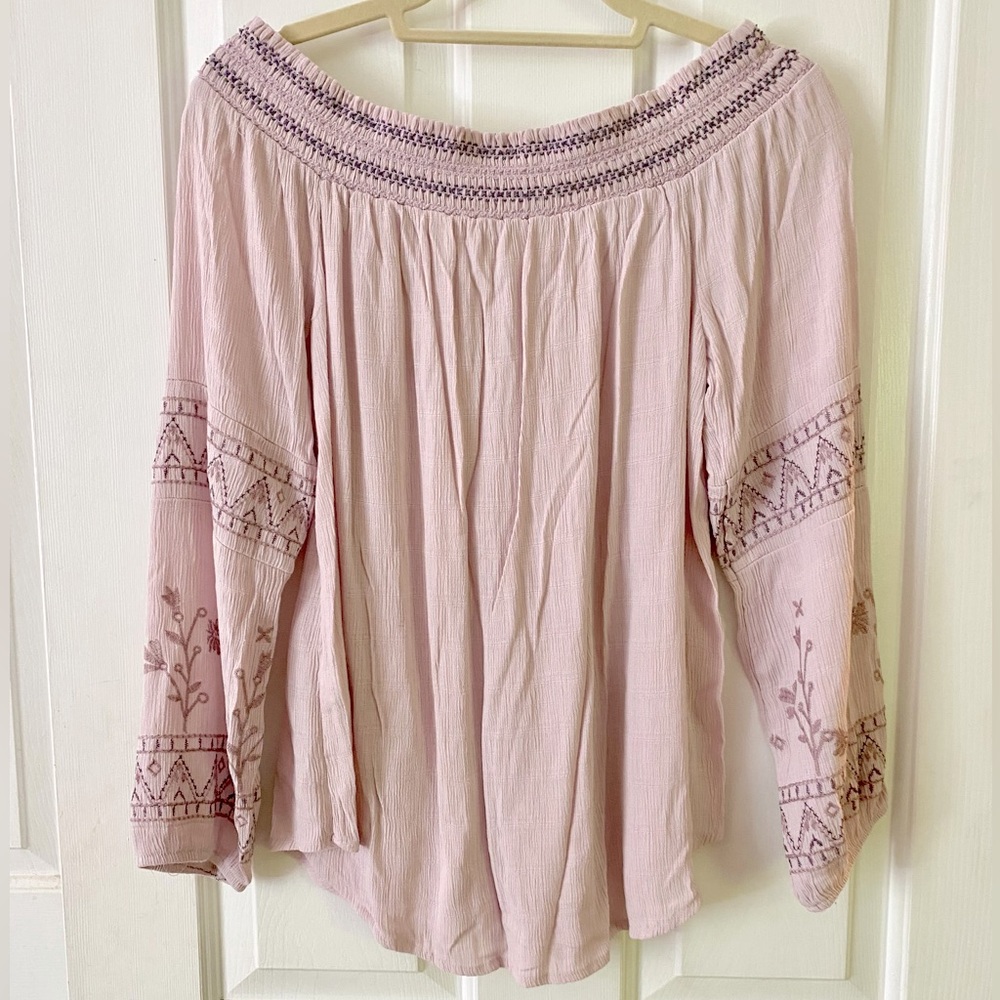 Women’s Boho Off Shoulder Blouse with Embroidered Design in Purple size M - Picture 2 of 5